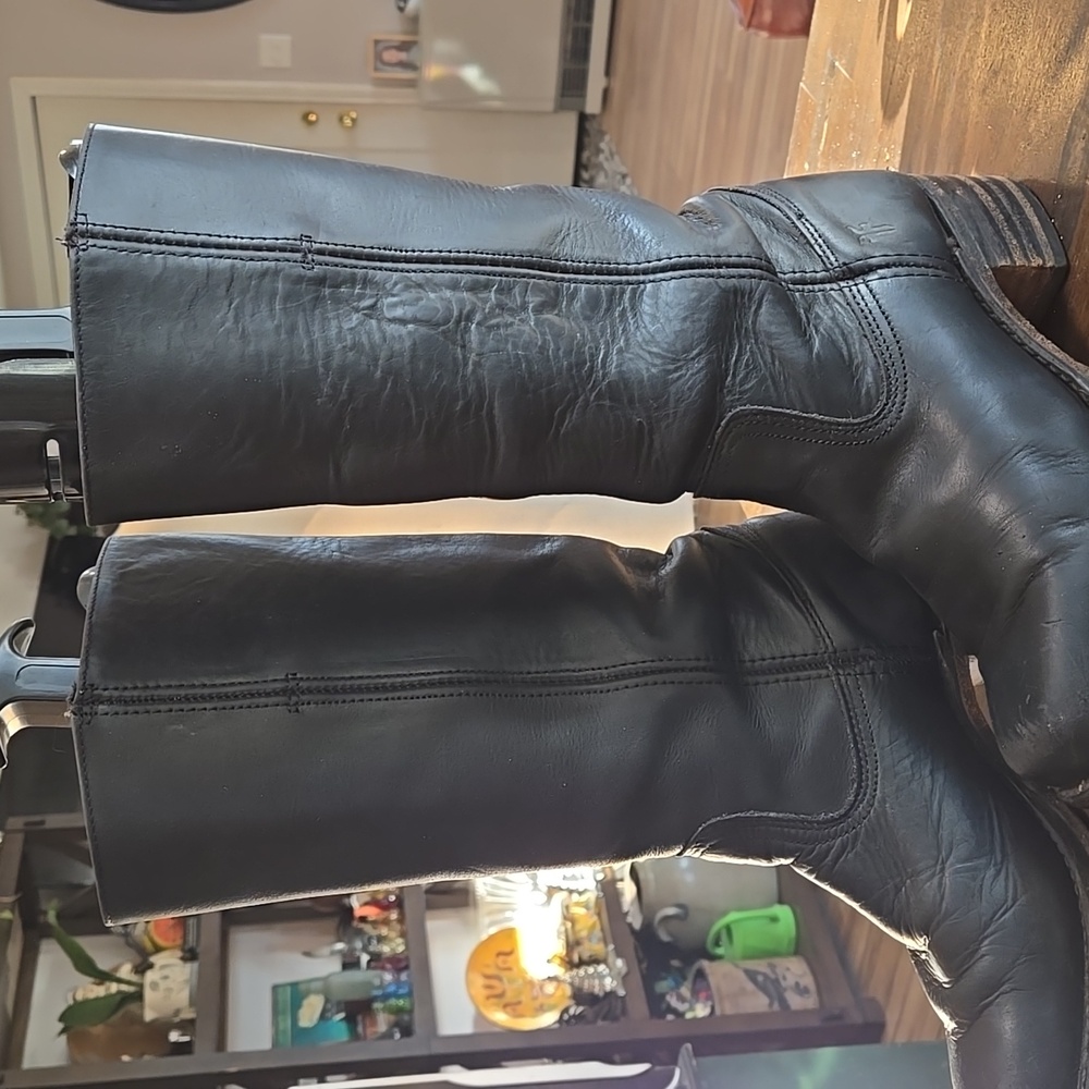 Frye Y2K Black Saddle Leather Campus Boots Womens Size 8.5 Made USA Retro Moto - Picture 4 of 14